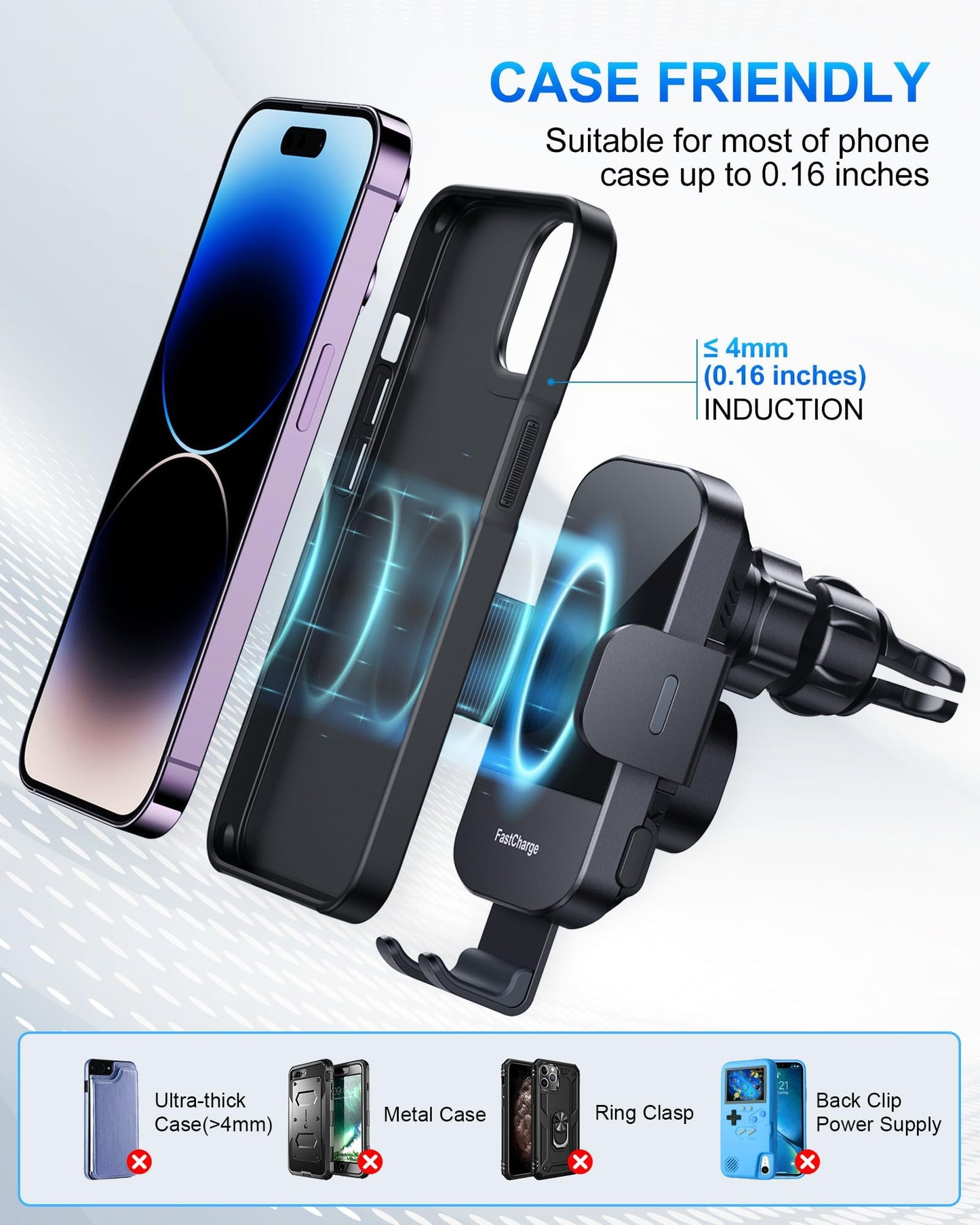 CHGeek Wireless Car Charger, 15W Fast Charging Auto Clamping Car Charger Phone Mount Phone Holder fit for iPhone 15 14 13 12 11 Pro Max Xs, Samsung Galaxy S23 Ultra S22 S21 S20, S10+ S9+ Note 9, etc